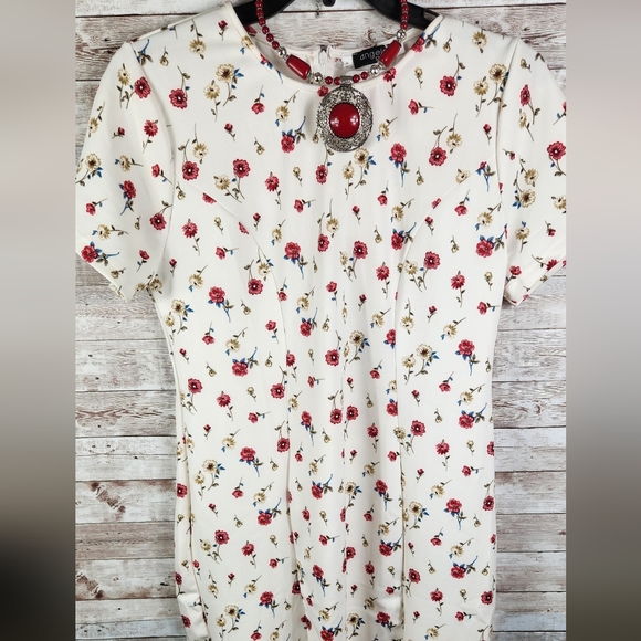 NWT, NADINE WEST, Women's Ivory w/ Red floral dress, round neck, Sz 1XL - Picture 5 of 11
